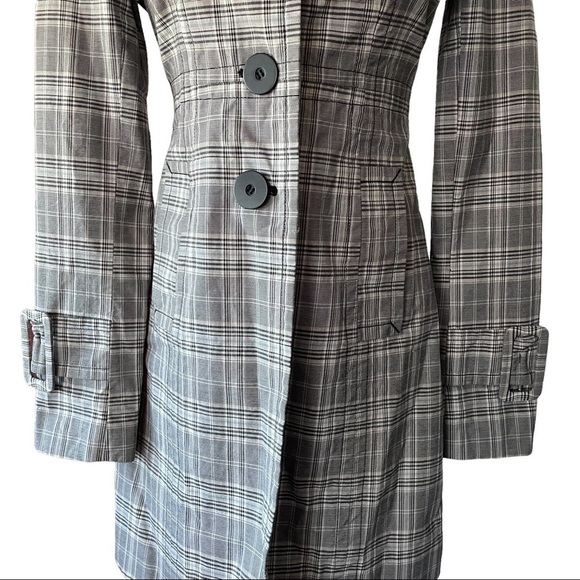 Smart Set XS grey plaid trench coat preppy tweed prepcore regencycore coquette - Picture 2 of 11